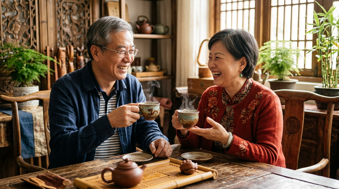 温馨中老年喝茶聊天